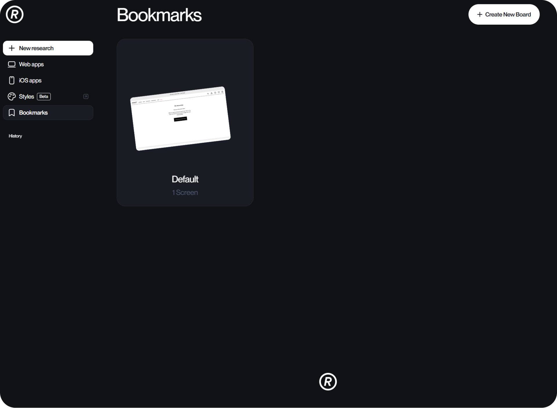 Refero: страница Bookmarks со списком бордов